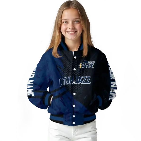 custom utah jazz hexagon mesh navy black varsity jacket top rated.webp
