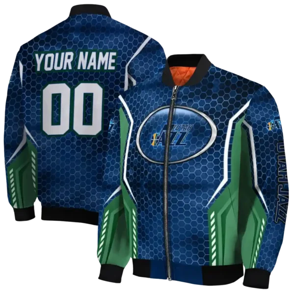custom utah jazz power plate navy bomber jacket fashion forward