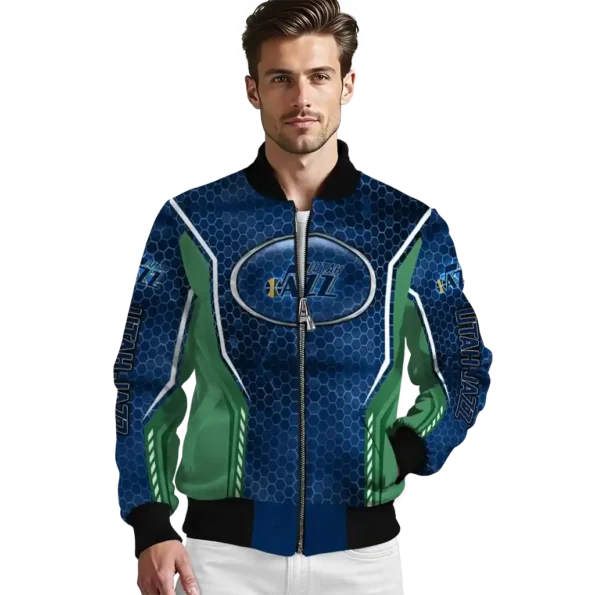 custom utah jazz power plate navy bomber jacket high quality