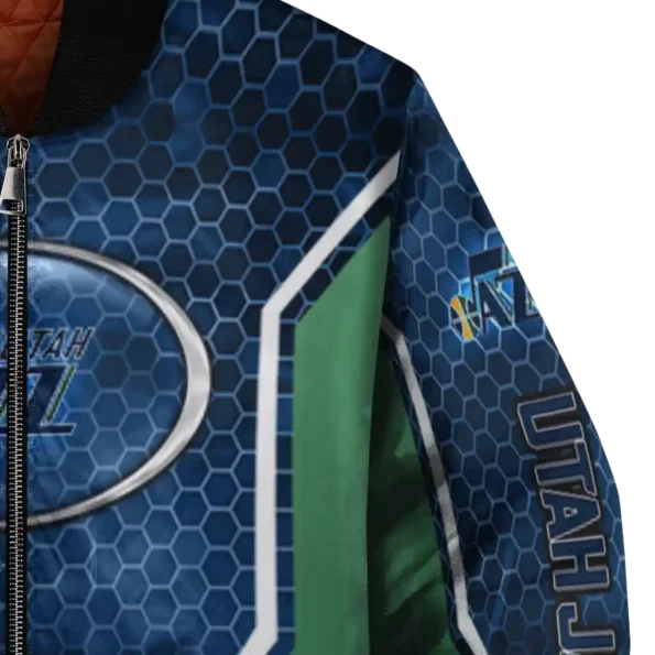 custom utah jazz power plate navy bomber jacket premium grade