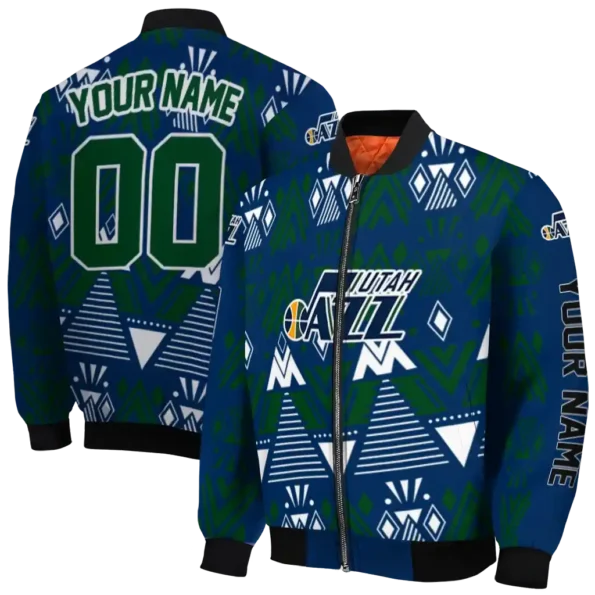 custom utah jazz pyramid shapes navy bomber jacket fashion forward