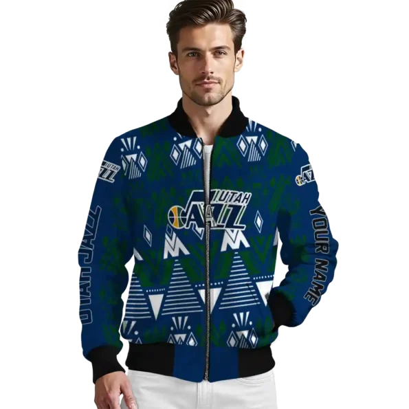 custom utah jazz pyramid shapes navy bomber jacket high quality