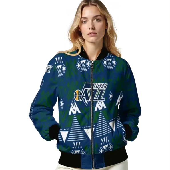 custom utah jazz pyramid shapes navy bomber jacket latest model