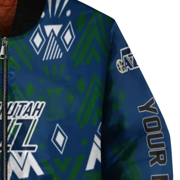 custom utah jazz pyramid shapes navy bomber jacket premium grade