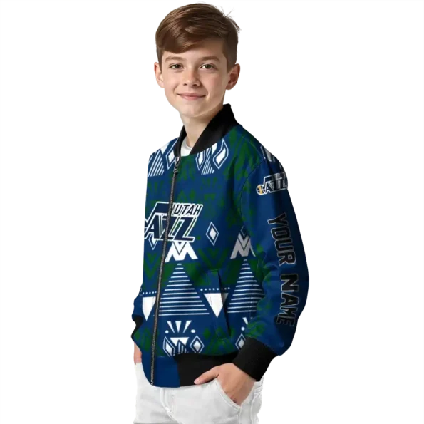 custom utah jazz pyramid shapes navy bomber jacket trendy
