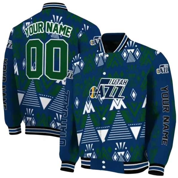 custom utah jazz pyramid shapes navy varsity jacket fashion forward.webp
