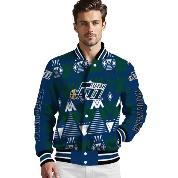 custom utah jazz pyramid shapes navy varsity jacket high quality.webp