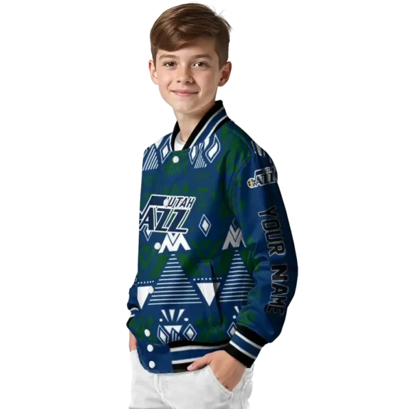 custom utah jazz pyramid shapes navy varsity jacket trendy.webp