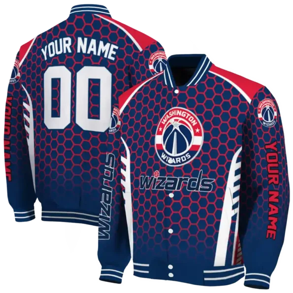 custom washington wizards hexagon grid blue varsity jacket fashion forward.webp
