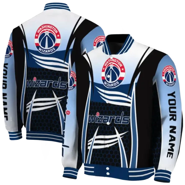 custom washington wizards mesh effect blue black varsity jacket fashion forward.webp