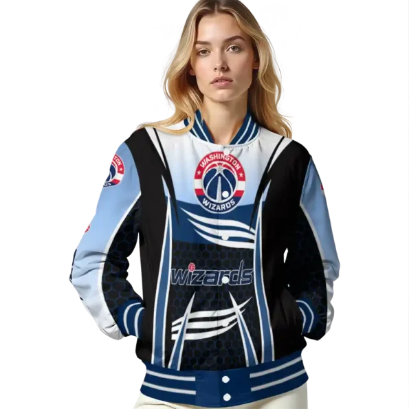 custom washington wizards mesh effect blue black varsity jacket latest model.webp