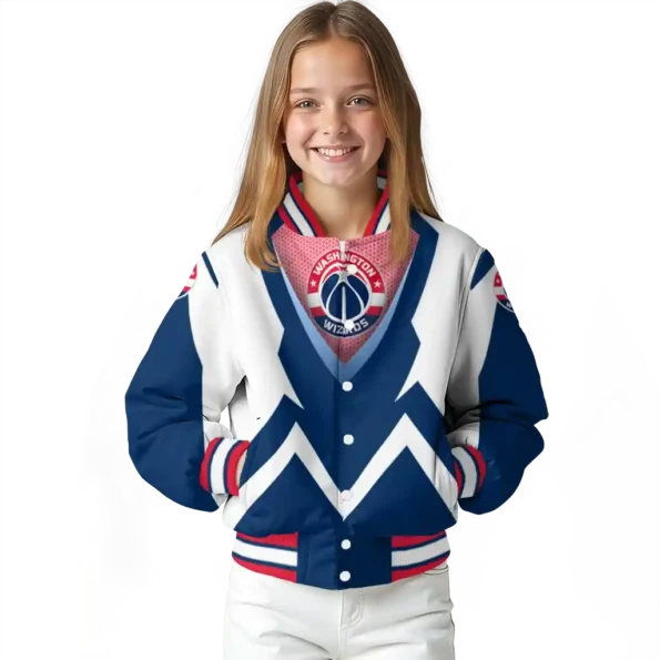 custom washington wizards v stripes blue white varsity jacket top rated.webp