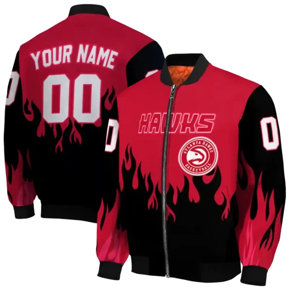 customized atlanta hawks flame border red black bomber jacket fashion forward.webp