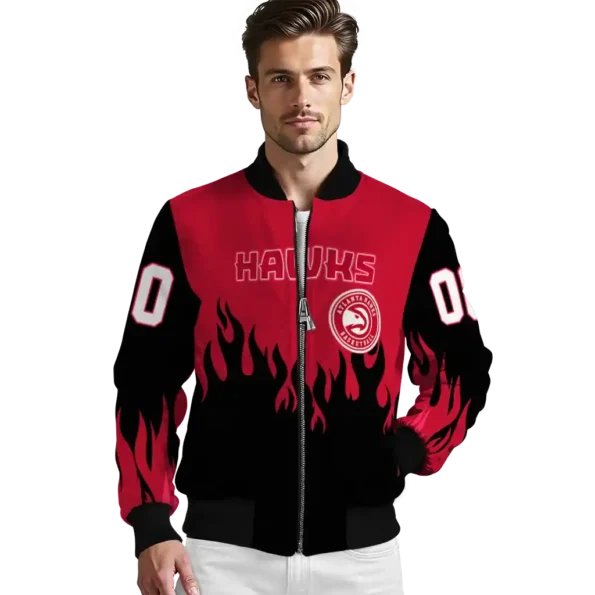 customized atlanta hawks flame border red black bomber jacket high quality.webp