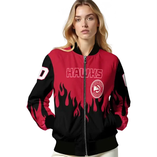 customized atlanta hawks flame border red black bomber jacket latest model.webp
