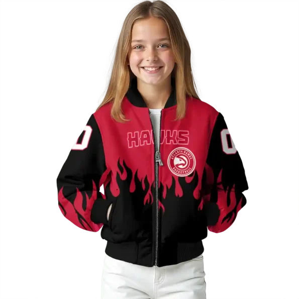customized atlanta hawks flame border red black bomber jacket top rated.webp