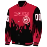 customized atlanta hawks flame border red black varsity jacket best selling.webp