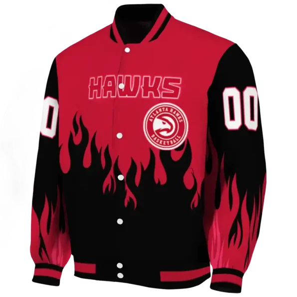 customized atlanta hawks flame border red black varsity jacket best selling.webp