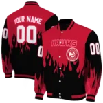customized atlanta hawks flame border red black varsity jacket best selling.webp