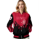 customized atlanta hawks flame border red black varsity jacket best selling.webp