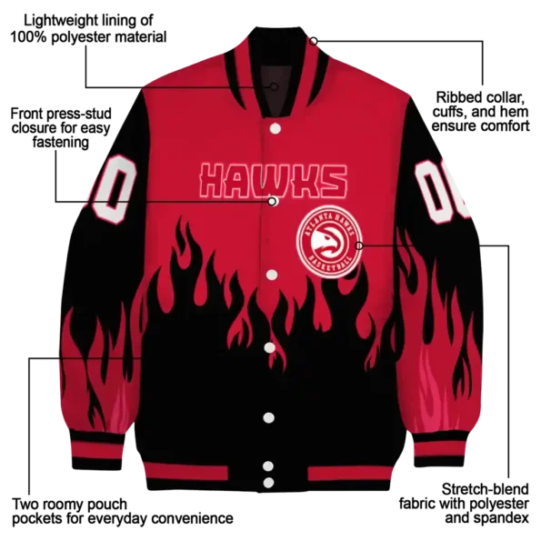 customized atlanta hawks flame border red black varsity jacket new arrival.webp