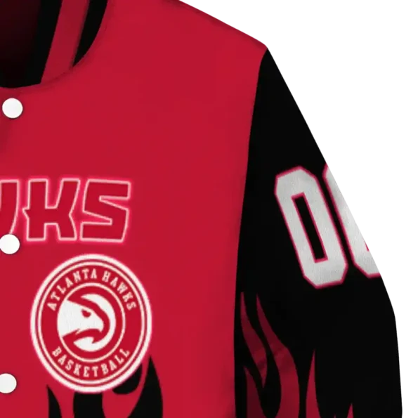 customized atlanta hawks flame border red black varsity jacket premium grade.webp