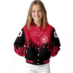 customized atlanta hawks flame border red black varsity jacket best selling.webp