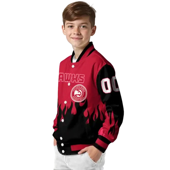 customized atlanta hawks flame border red black varsity jacket trendy.webp