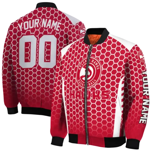 customized atlanta hawks hexagon grid red bomber jacket fashion forward