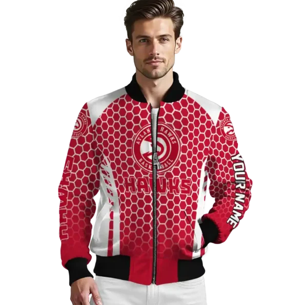 customized atlanta hawks hexagon grid red bomber jacket high quality