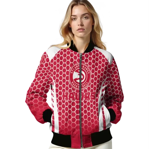 customized atlanta hawks hexagon grid red bomber jacket latest model