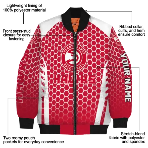 customized atlanta hawks hexagon grid red bomber jacket new arrival