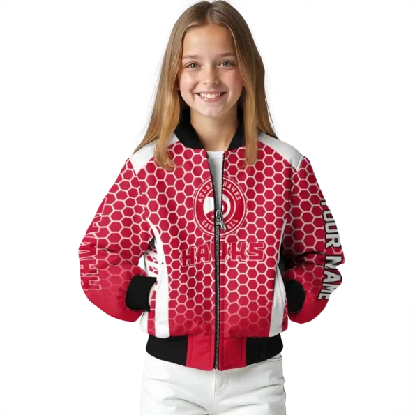 customized atlanta hawks hexagon grid red bomber jacket top rated