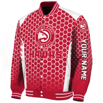 customized atlanta hawks hexagon grid red varsity jacket best selling.webp