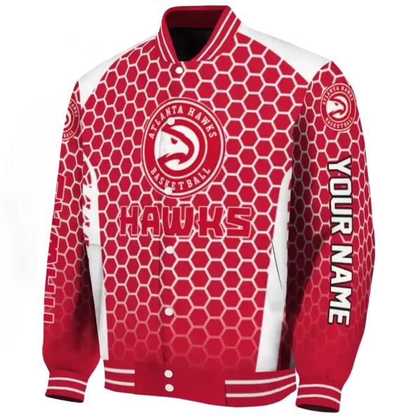 customized atlanta hawks hexagon grid red varsity jacket best selling.webp