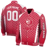 customized atlanta hawks hexagon grid red varsity jacket best selling.webp