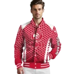 customized atlanta hawks hexagon grid red varsity jacket best selling.webp