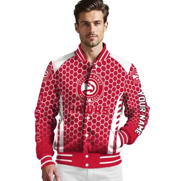 customized atlanta hawks hexagon grid red varsity jacket high quality.webp