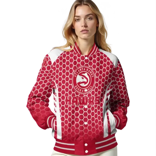 customized atlanta hawks hexagon grid red varsity jacket latest model.webp