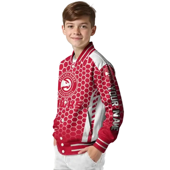 customized atlanta hawks hexagon grid red varsity jacket trendy.webp