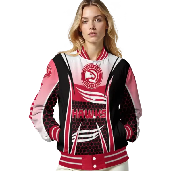customized atlanta hawks mesh effect red black varsity jacket latest model.webp