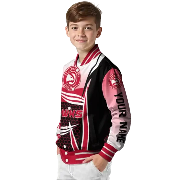 customized atlanta hawks mesh effect red black varsity jacket trendy.webp