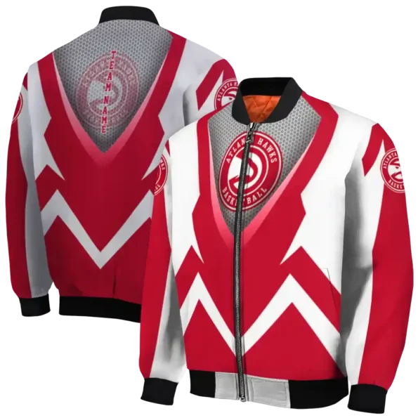 customized atlanta hawks v stripes red white bomber jacket fashion forward
