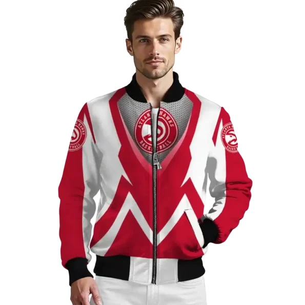 customized atlanta hawks v stripes red white bomber jacket high quality
