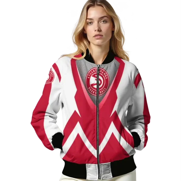 customized atlanta hawks v stripes red white bomber jacket latest model