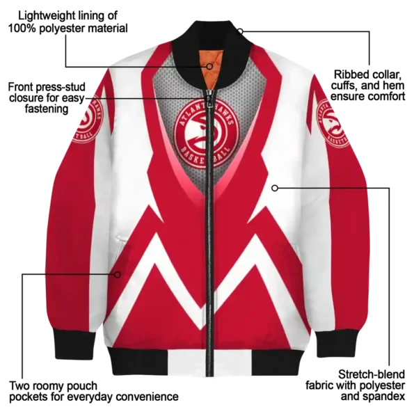 customized atlanta hawks v stripes red white bomber jacket new arrival