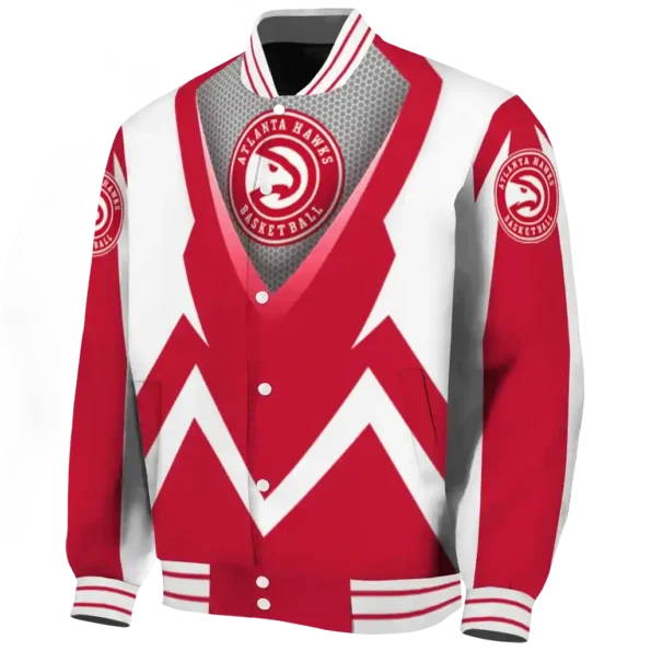 customized atlanta hawks v stripes red white varsity jacket best selling.webp
