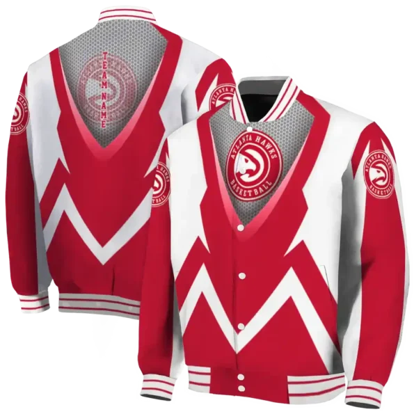 customized atlanta hawks v stripes red white varsity jacket fashion forward.webp