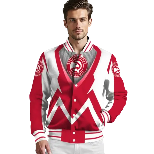 customized atlanta hawks v stripes red white varsity jacket high quality.webp