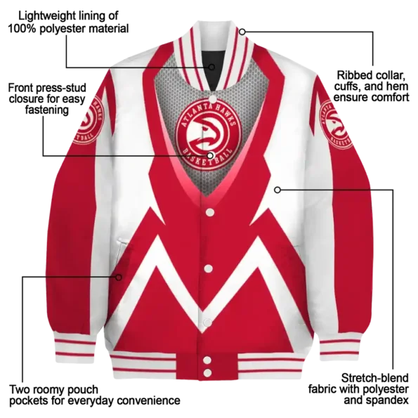 customized atlanta hawks v stripes red white varsity jacket new arrival.webp